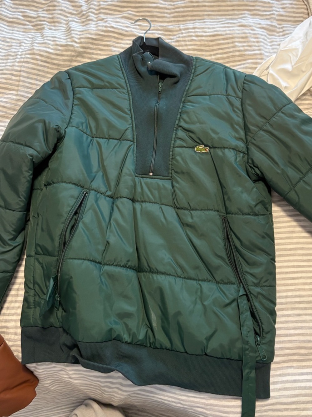 Lacoste Dark Green Quilted Half-Zip Puffer Pullover